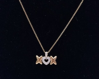 Vintage Gold Plated XOX Heart Necklace - 20"