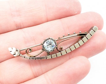 Antique Art Deco Gold Filled & Glass Rhinestone Brooch - 2"