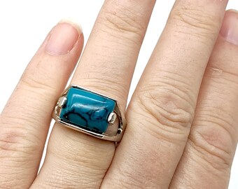 Vintage Silver Plated & Faux Turquoise Ring - Size 7.75