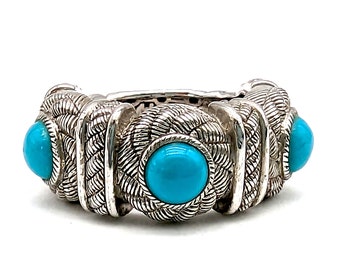 Vintage Judith Ripka Sterling Silver& Turquoise Statement Ring - Size 5