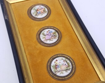Framed Set of 3 Vintage Hand-Painted Porcelain Limoges