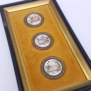 Juego de 3 cuadros vintage de porcelana de Limoges pintados a mano enmarcados