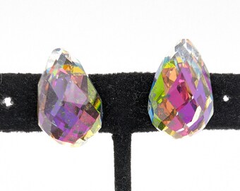 Vintage Rainbow Crystal Teardrop Prism Stud Earrings