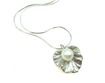 14K White Gold & Cultured Pearl Leaf Pendant Necklace - 20"