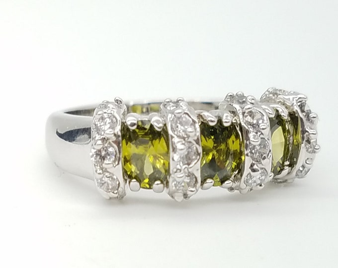 Featured listing image: Vintage 10K White Gold Plated Peridot & CZ Ring - Size 9