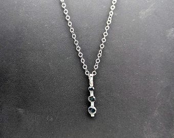 Vintage Sterling Silver & Dark Blue  Sapphire Pendant Necklace - 14 - 18" Adjustable