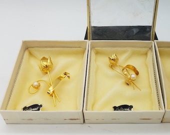 Gold-Plated & Genuine Pearl Flower Brooches, Prestige by Coro - Choice of Styles