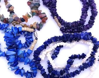 Your Choice: Gemstone Chip Bead Necklaces, Quartz, Lapis, Agate, Amethyst or Mother of Pearl - 17"