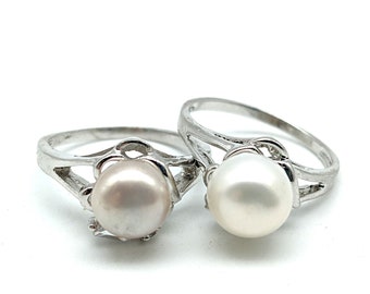 Vintage Silver Plated Cultured Pearl Ring - Choice of Colors