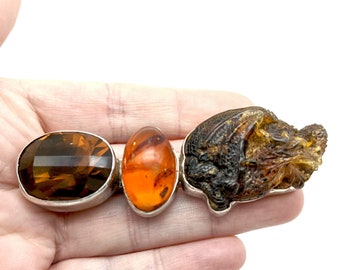 Rebecca Collins Carved Amber Dragon & Sterling Silver Brooch