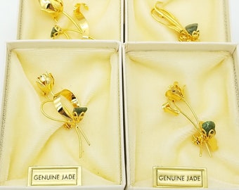 Prestige by Coro Gold-Plated Flower Brooches With Genuine Jade Accents - Your Choice of Styles