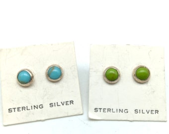 Small Natural Blue or Green Turquoise & Sterling Silver 6mm Stud Earrings