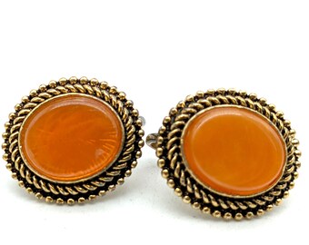 Vintage Avon Faux Amber & Antiqued Gold Tone Clip Earrings