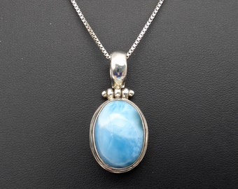 Vintage Larimar & Sterling Silver Pendant Necklace - 20"