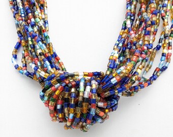Vintage Multi-Strand Strand Rainbow Seed Bead Necklace - 20"