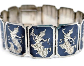 Siam Sterling Silver Mekela Goddess Neillo Panel Bracelet - 6.75"
