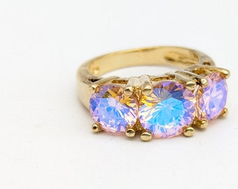 Mercury Mystic Topaz & Gold Vermeil Over Sterling Silver Three Stone Estate Ring - Size 5.75