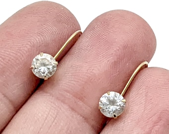 Vintage 14k Gold & 5mm CZ Dangle Earrings