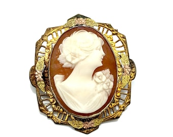 Carved Cameo Brooch With Gold Filled Accents