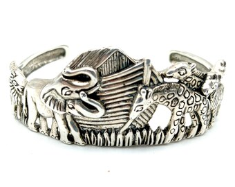 Vintage Kabana Sterling Silver Noah's Ark Storyteller Cuff Bracelet