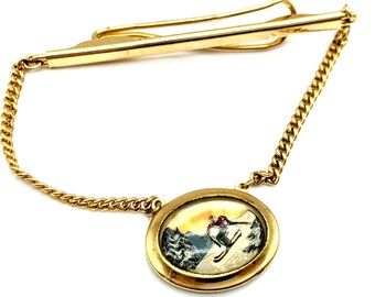 Rare Vintage Hand Painted Skier Tie Bar