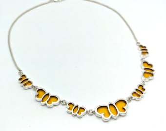 Sterling Silver & Acrylic Inlay Butterfly Necklace - 16"