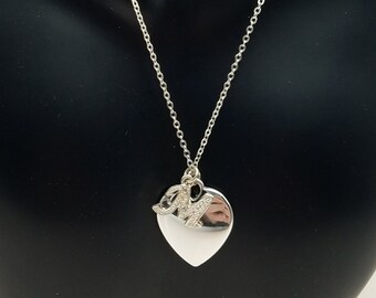 Vintage  Silver Plated Letter M Heart Pendant Necklace - 18"