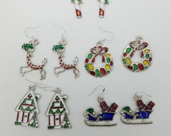Enamel Holiday Dangle Earrings with Sterling Silver French Wires - Choose From 5 Styles
