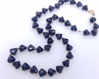 Vintage 12k Rose Gold Filled & Faceted Black Glass Beaded Necklace - 16.25"