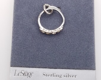 Old Stock Sterling Silver Wedding Ring Charm or Pendant With Rhinestones by LeStage