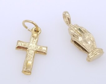 Old Stock Gold Plated Praying Hands & Cross Charm/Pendant