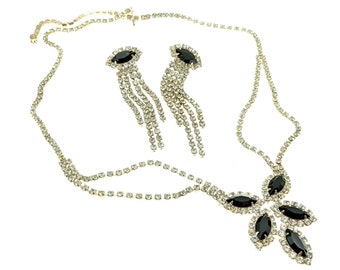 Bold Vintage Rhinestone and Silver Tone Earring & Necklace Set