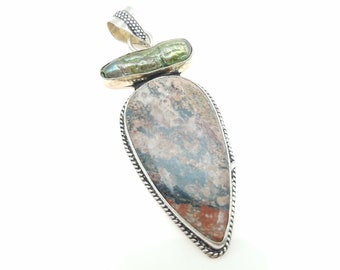 Vintage Sterling Silver, Pearl & Agate Statement Pendant