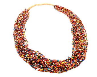Antique Acomo Pueblo 30 Strand Rainbow Glass & Gemstone Bead Necklace - 30"