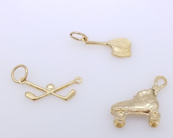 Old Stock Gold Plated Sport Charm - Skate, Tennis or Golf