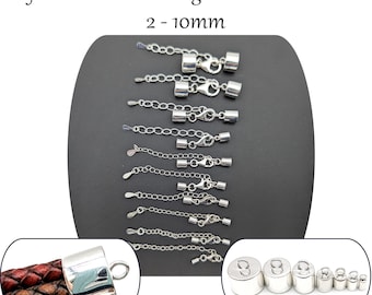 Solid Sterling Silver Adjustable Cord End Cap Sets: 2mm, 2.5mm, 3mm, 3.5mm 4mm, 4.5mm, 5mm, 6mm 8mm, 10mm Internal Diameter For Leather
