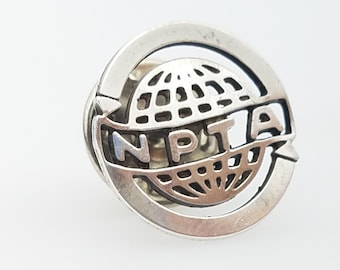 Vintage NPTA Sterling Silver Globe & Arrows Pin Recycling Symbol Pin