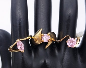 New Old Stock 14K Gold Plated & Pink CZ Solitaire Ring