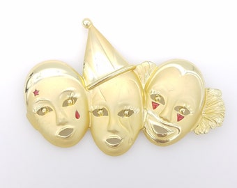 Vintage Old Stock AJC Gold-Tone Three Clown Brooch