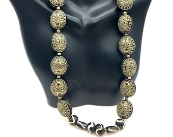 Unique 1980's Black & Gold Bead Necklace - 20"