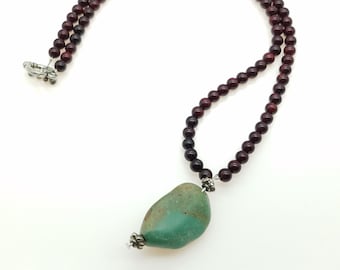 Vintage Turquoise & Stone Bead Pendant Necklace - 16"