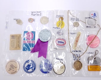 Vintage Wisconsin Memorabilia; Includes Buttons, Pins, Medallions, Stubs and More - 22 Pieces in Total