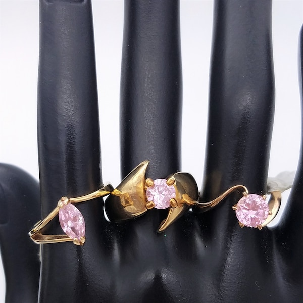 New Old Stock 14K Gold Plated & Pink CZ Solitaire Ring