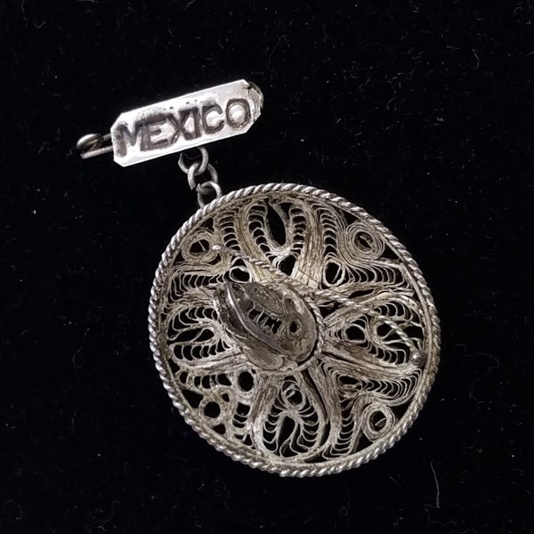 Spun Silver Mexico Mini Sombrero Hat Souvenir Brooch or Pendant