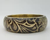 Brass Lucite Floral Bangle Bracelet