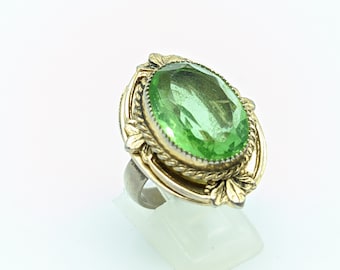 Jewels House Green Dichroic Glass Marquise Gemstone Silver Plated Handmade Green Stone Statement Ring US-9
