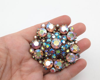 Vintage Pink & Blue AB Rhinestone Brooch - 2 3/8"