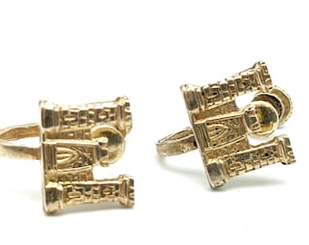 14k Gold Vermeil Sterling Silver Castle Screw-Back Earrings