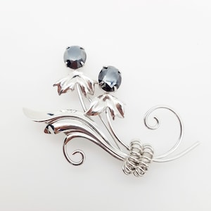 Vintage Sorrento Sterling Silver & Hematite Floral Spray Brooch