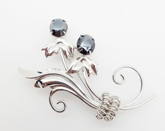 Vintage Sorrento Sterling Silver & Hematite Floral Spray Brooch